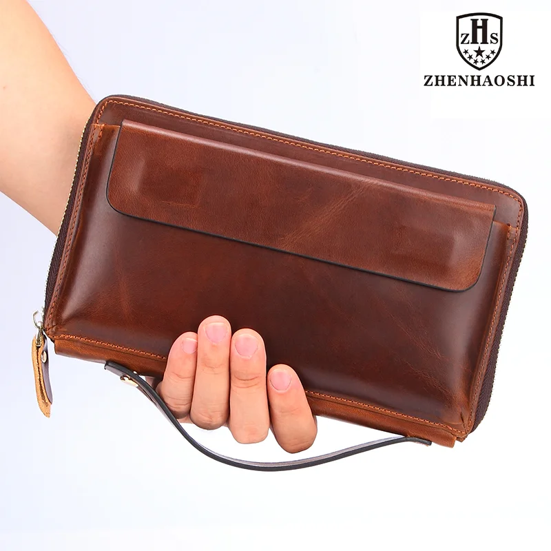 

Leather Clutch For Men 100% Genuine Leather men Wallets Long Fashion Clutch Bag RFID Blocking Credit Card Holder Purse for Men