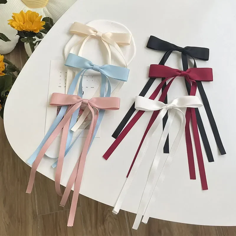 Fashionable Pink Double Ribbon Bow Women\'s Hair Clip Elegant and Sweet Ponytail Tie Hair Clip Simple and Exquisite Duckbill Clip