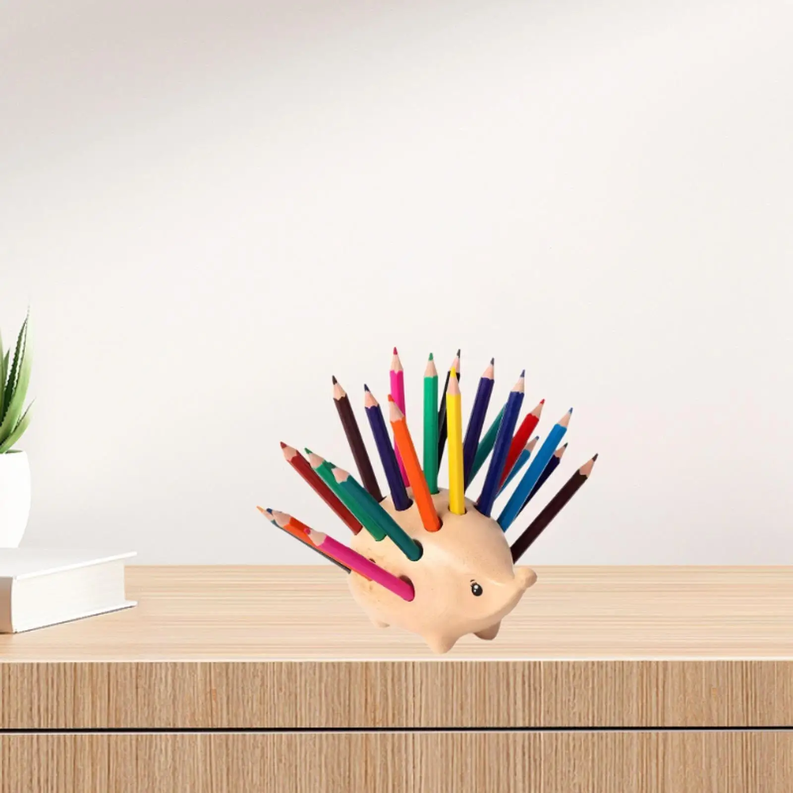 Multi Purpose Pencil Holder Wooden Hedgehog Desk Organizer for Stationery Makeup Brushes and Gifts