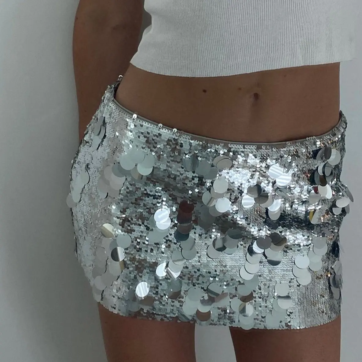 Womens Summer Sexy Shiny Sequin Skirt Casual Elastic Mini A-line Skirt Mini Bodycon Skirt for Club Streetwear