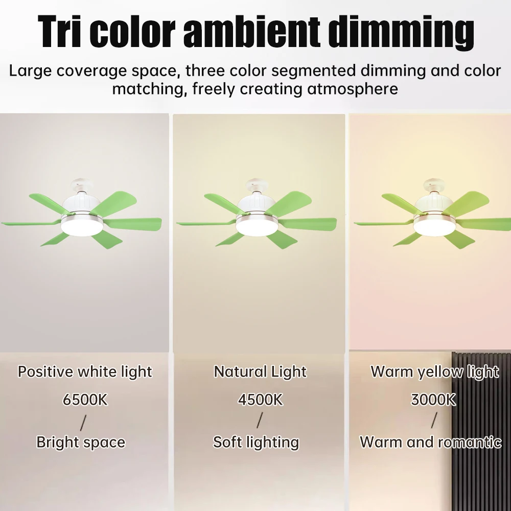 E27 Color Blades Ceiling Fan with LED Bulb Timing Dimmable Ceiling Lamp 3 Speed Remote Control Cooling Fan for Bedroom Garage