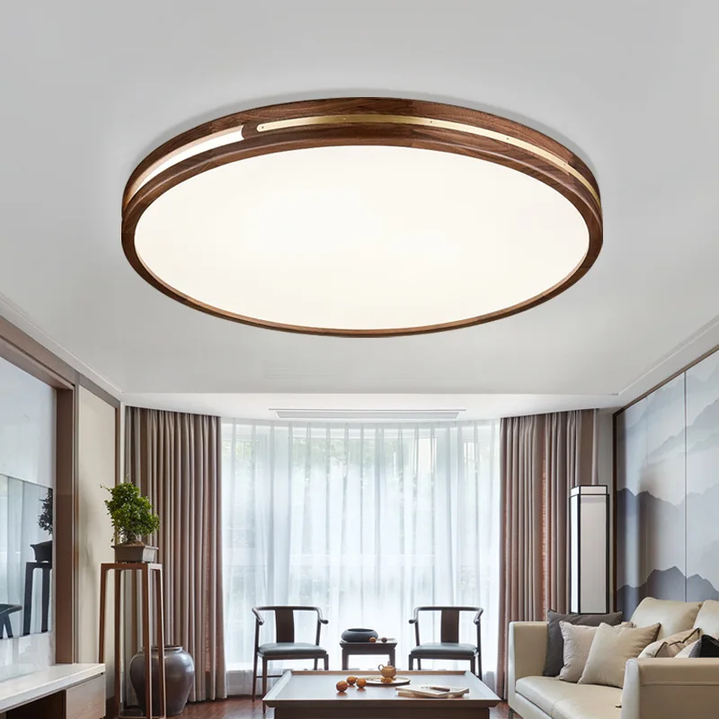 New Chinese ceiling lamp antique black walnut solid wood lamp set dining room Chinese style simple Chinese living room lamp