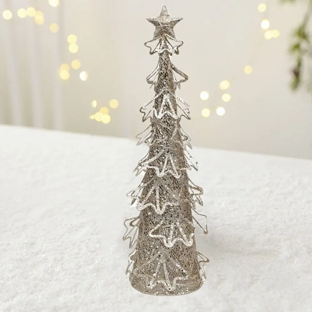 

Wrought Iron Christmas Tree LED Light Champagne Glitter Christmas Tree Table Ornaments Artificial Christmas Tree Desktop Gift
