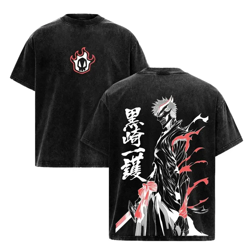 Kurosaki Ichigo Printed Tee Anime BLEACH Clothing Men Women Washed T-shirts Short Sleeve Tshirt Harajuku Male Cotton T Shirt