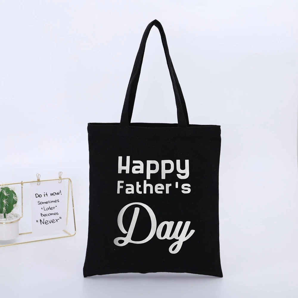 Happy Father's Day Letter Print Canvas Tote Bag, Casual Style for Daily Use and Father's Day Gift