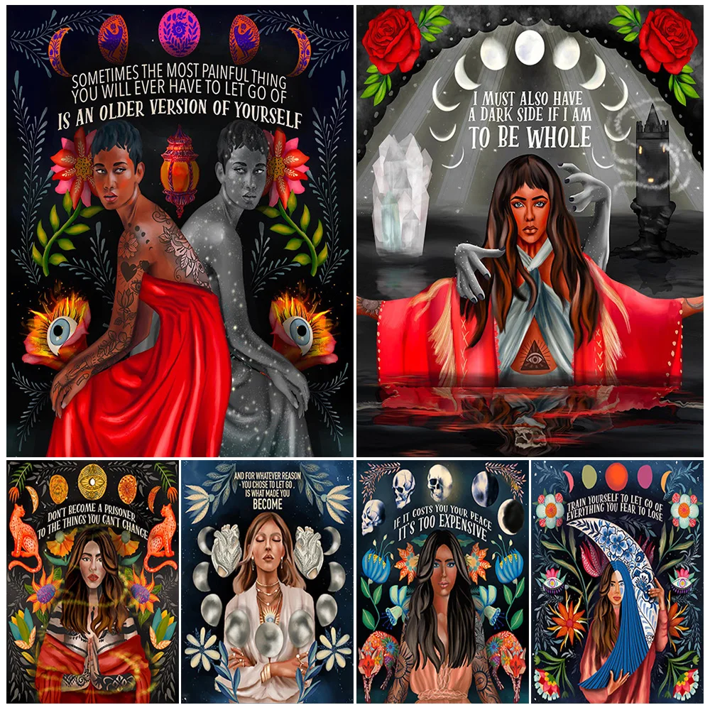 

Moon Phase Witch Illustration Art, Poster And Print, Female Power, Fantasy Wall Art, Canvas Painting, For Living Room Decoration