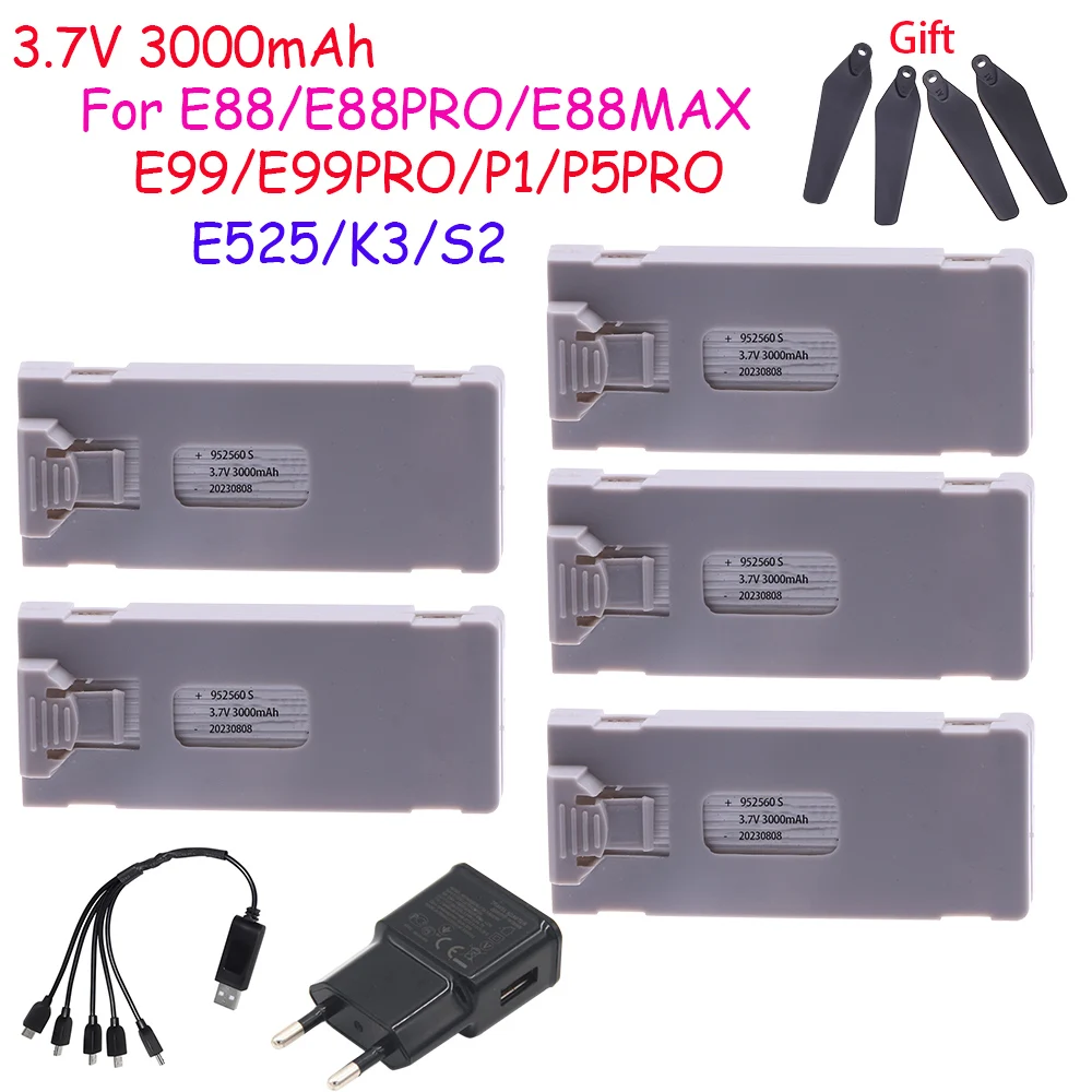 

3.7V 3000mah RC Drone Battery Accessory For E88 E88PRO Ls-E525 E525 PRO E99 E99P Charger Mini Uav Drone Battery Special Rc Parts