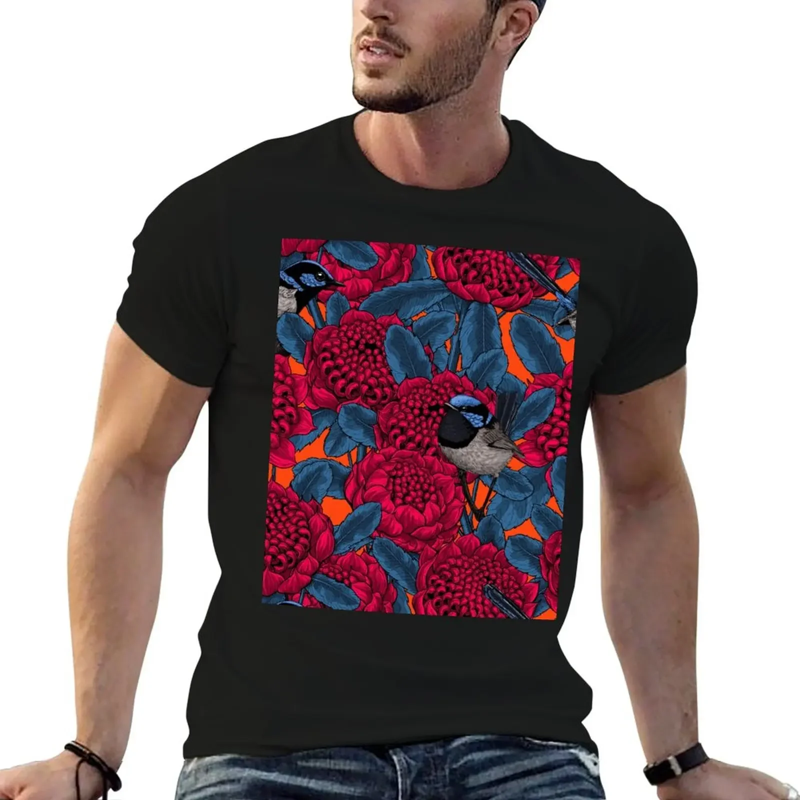 Red waratah and fairy wrens T-Shirt for a boy shirts graphic tees plus size tops men t shirts