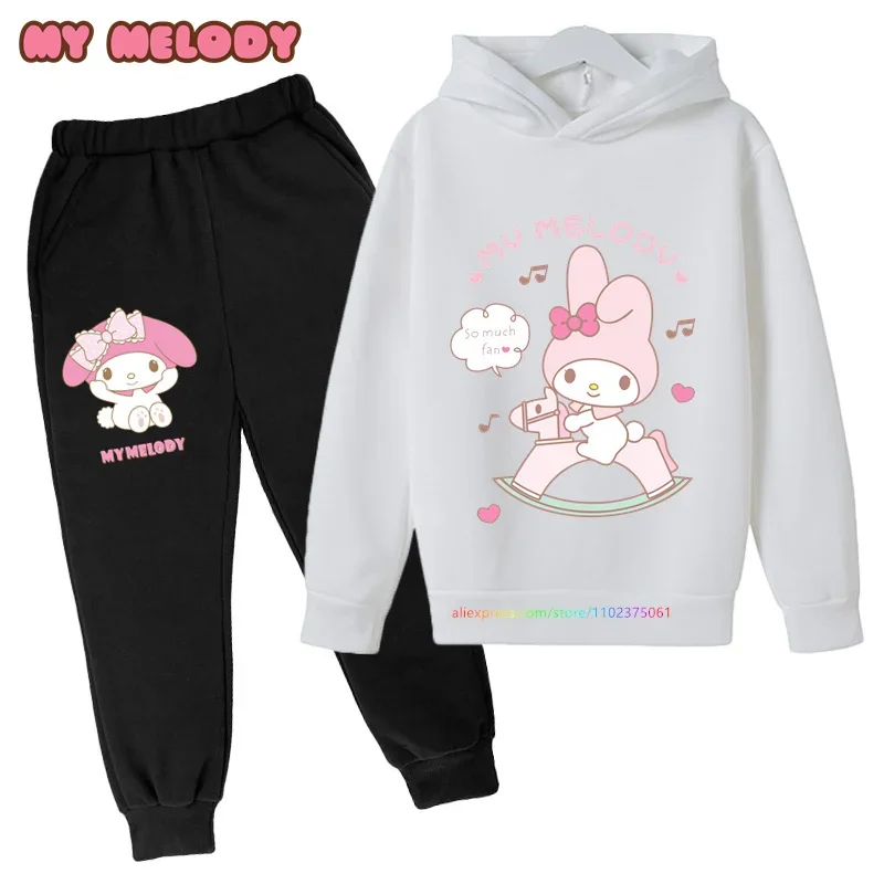 Autumn Winter New My Melody For Girls Hoodie Suit Cotton Top+Pant 2P Movement Clothing Sets Keep Warm Childrens Boys Clothes