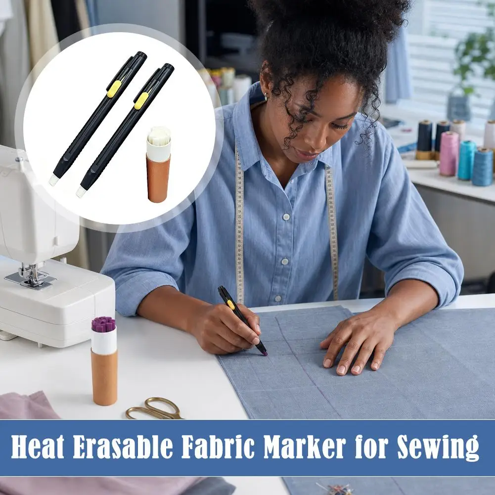 Tailors Invisible Chalk Pencil Set Adjustable Fabric Marking Pen Erasable Sewing Chalk Marker with Storage Tube for DIY Craft view 4