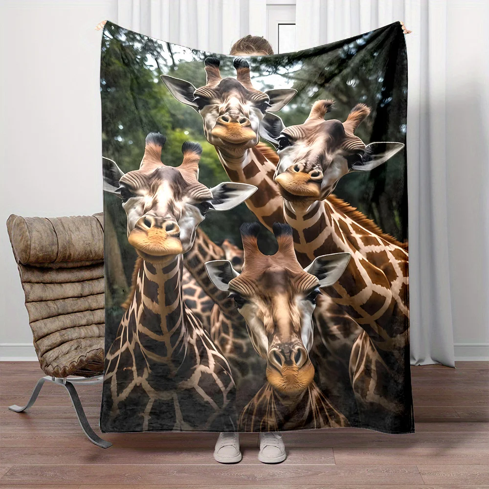 Cozy Giraffe Forest Print Flannel Throw Blanket - Soft, Reversible, All-Season Comfort for Couch, Bed, Office, and Travel - Perf
