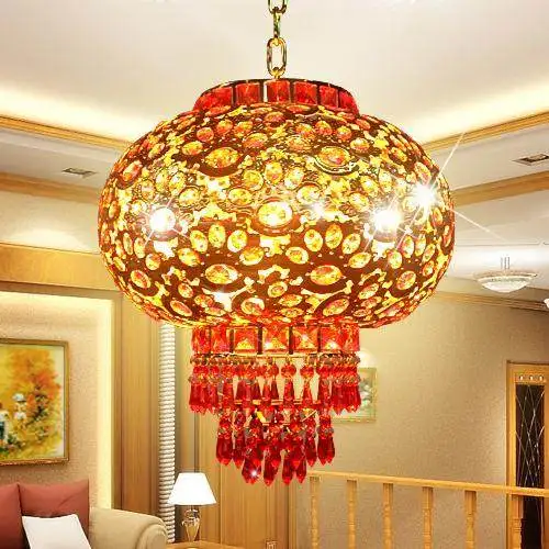 Crystal red lantern 360 degree rotation festive Chinese lamp villa corridor balcony