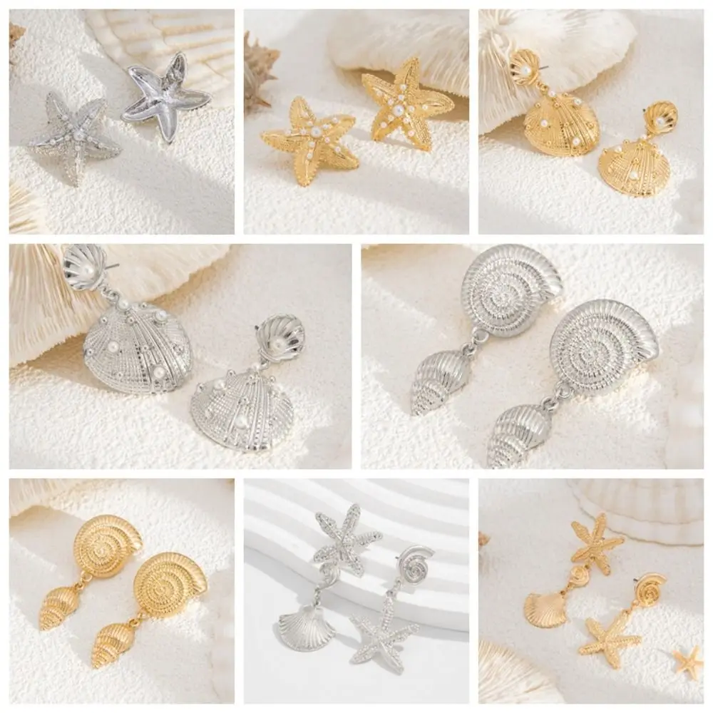 موضة التقوقع نجم البحر وأقراط محارة مبالغ فيها شل إسقاط أقراط البوهيمي شيك نجم البحر قلادة أقراط الطرف #6