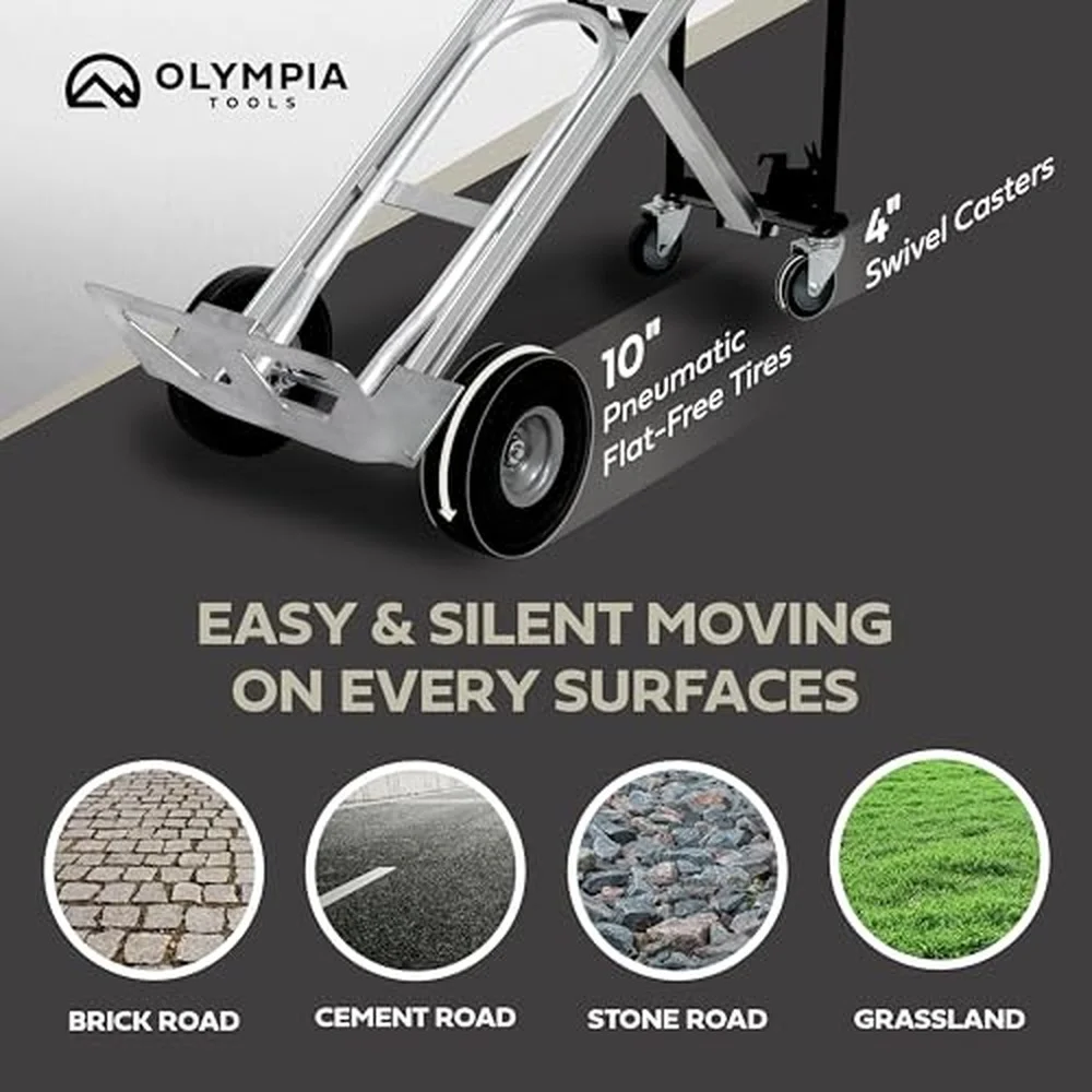 3 in 1 Aluminum Convertible Hand Truck 4 Wheel Platform Cart 1000 lbs Loading Capacity Heavy Duty Dolly with 3