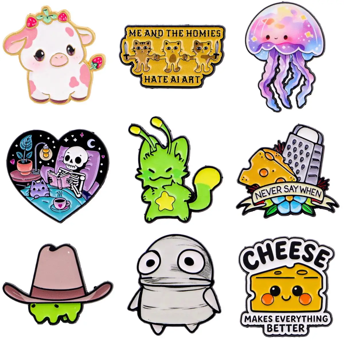 Nette Alien Katze Emaille Pin KÄSE Zitate Brosche Für Mantel frauen Broschen Mode Revers Abzeichen Schmuck Freunde Geschenk