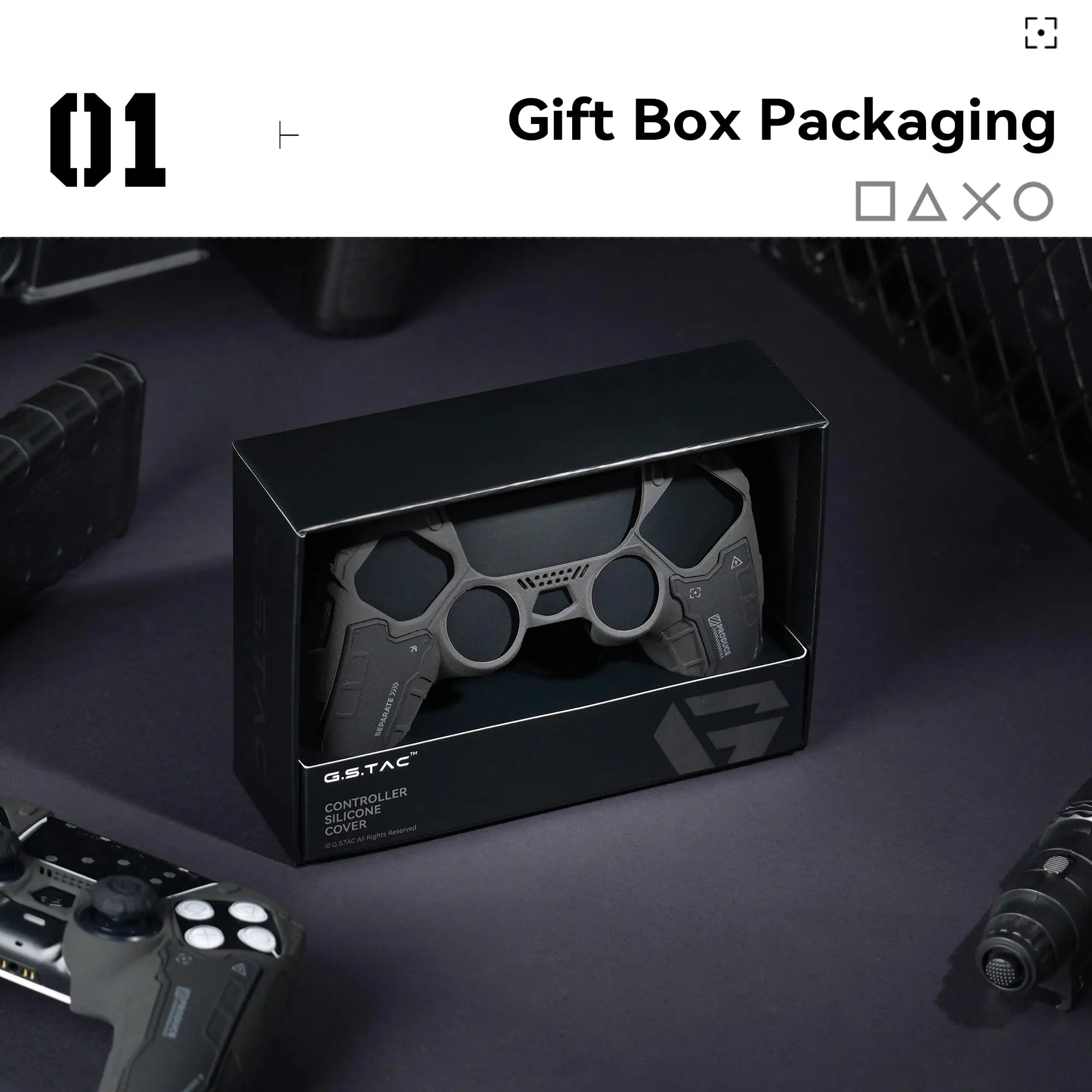 GeekShare Black Controller Skin Set for PS5 Wireless Controller,Protective Cover Skin with 2 Thumb Grip Caps and 2 Stickers