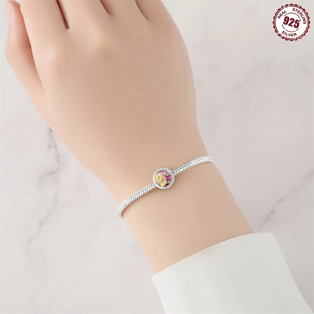 الخرز 925 فضة سحر الأصلي الذهبي عباد الشمس نبات الخرز صالح سوار مجوهرات Diy بها بنفسك النساء غرامة هدية الإكسسوار #5