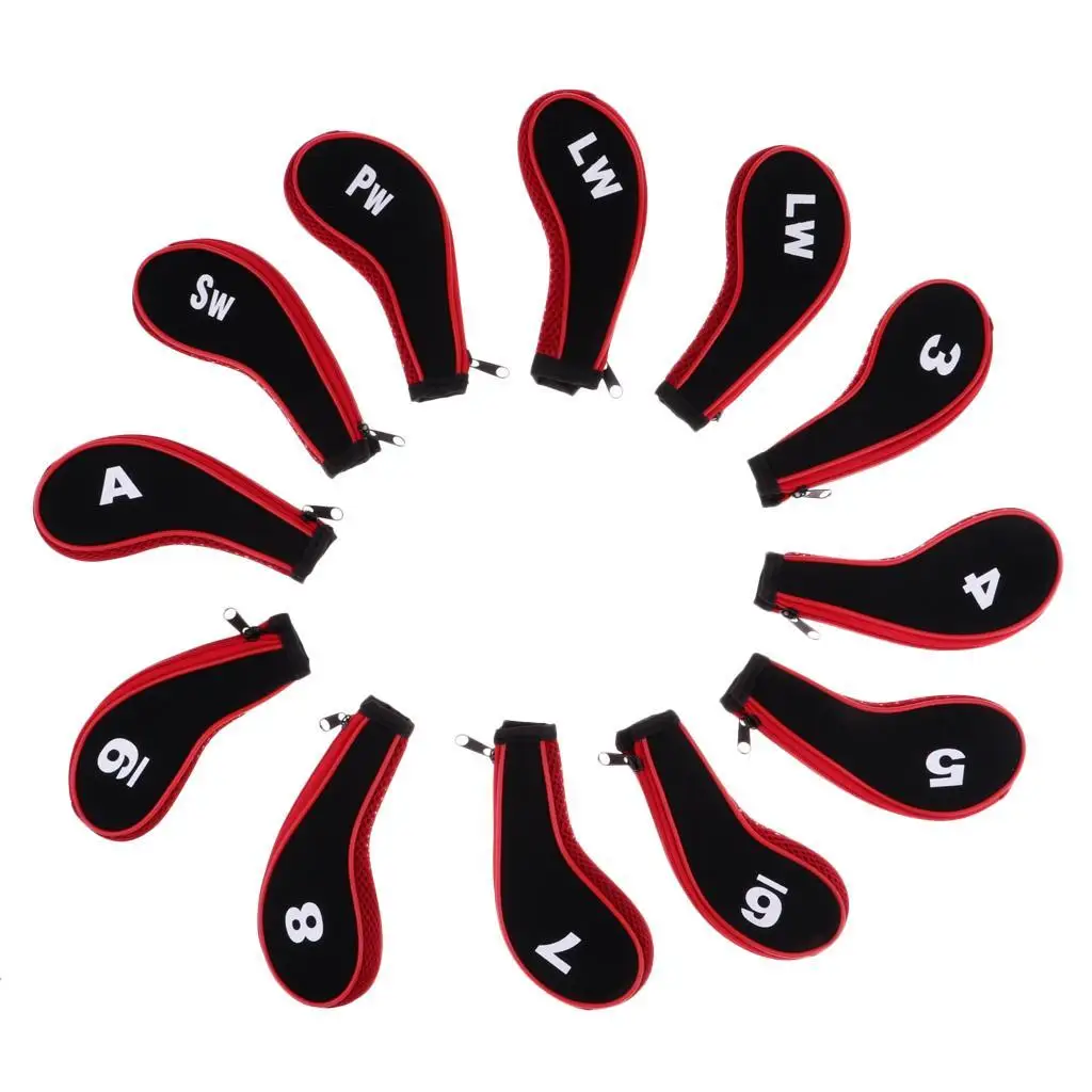 Set of 12 High Quality Golf Club Head Covers, Iron Sleeves And Zipper