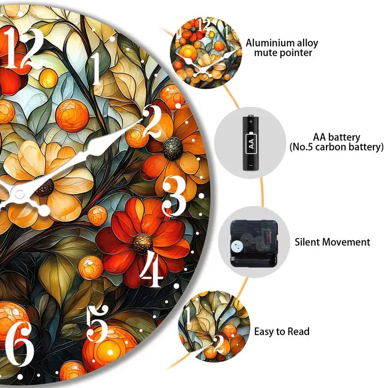 1 قطعة 2D-مسطحة مجردة نمط الأزهار الكوارتز جولة التناظرية خشبية ساعة حائط صامتة عظيمة لديكور المنزل هدايا عيد الميلاد الخ #6