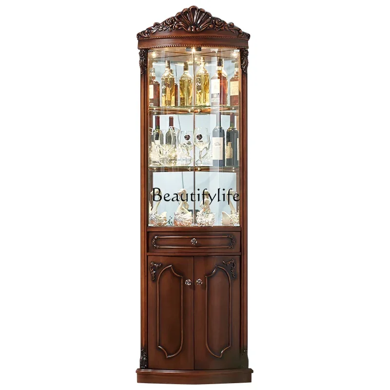 

American living room luxury triangular arc corner dining side cabinet solid wood corner European corner wine cabinet