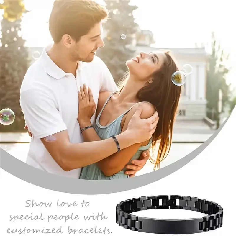 Personalized Engraved Name Men's Bracelet, Fashion 304L Stainless Steel Custom Text Bracelet, Prefect Gifts for Dad & Boyfriend - view 4