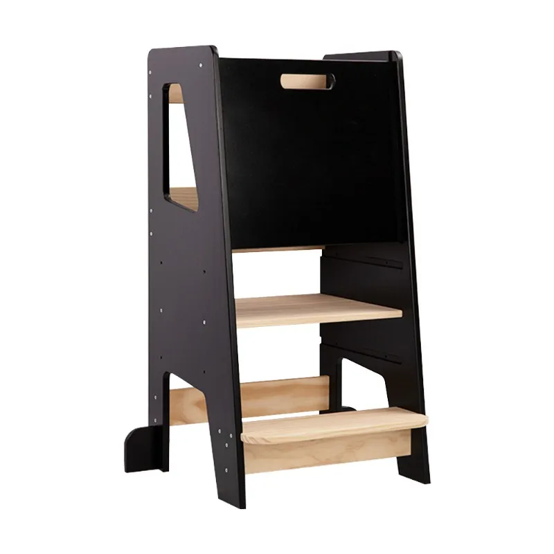 

Solid wood black wash pedal stool kitchen standing stool baby dining chair can be adjusted