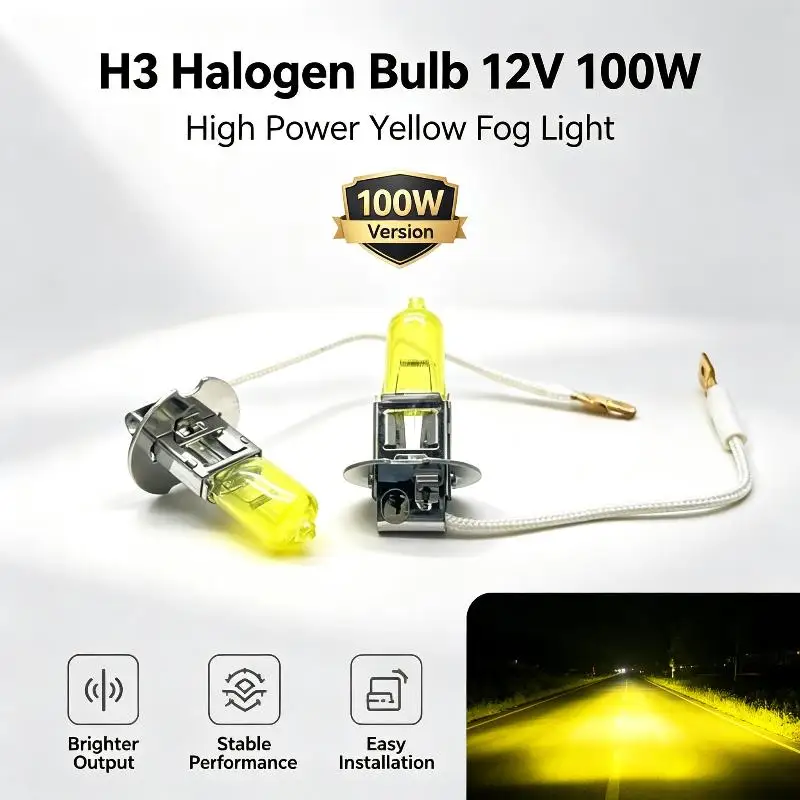 2Pcs Auto Fog Lamps H3 12V 55W 100W Yellow Lights 3000k Car Headlight Halogen Bulbs For Car Night Driving Lighting