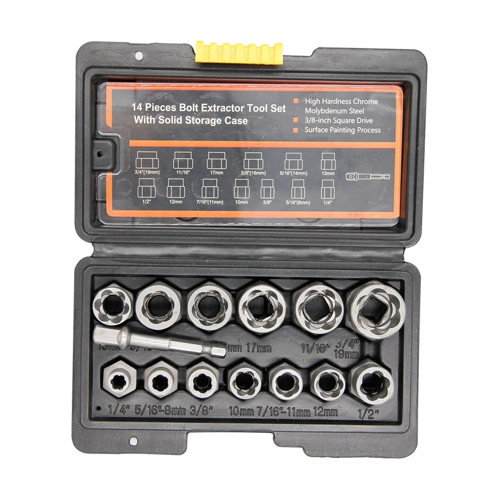 

14pc damaged nut extractor slip tooth sleeve damaged screw nut removal tool accessory set
