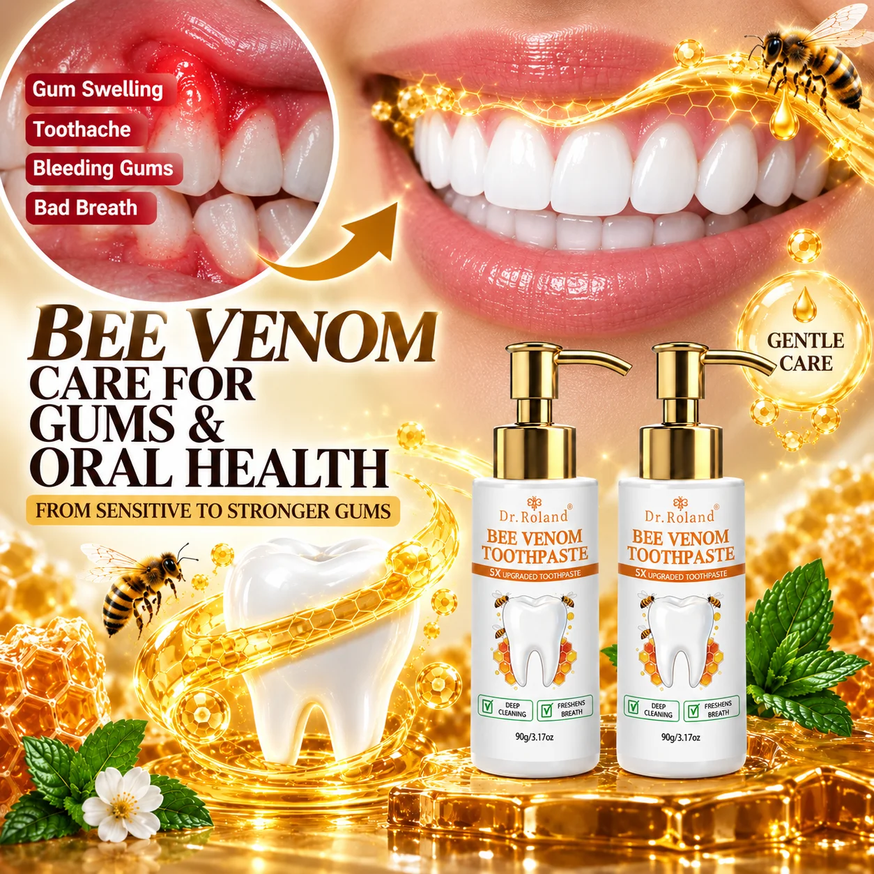 2PCS Bee Venom Hydroxyapatite Toothpaste Enamel Care Teeth Whitening Sensitive Teeth Deep Cleaning Fresh Breath Fluoride Free
