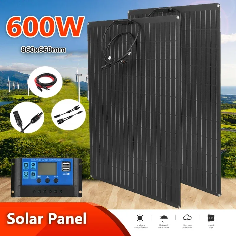 600W 300W Flexible Solar Panel Kit 18V Solar Cell with 60A Controller Solar Plate Energy Charger for Yacht Motorhome RV Car Boat