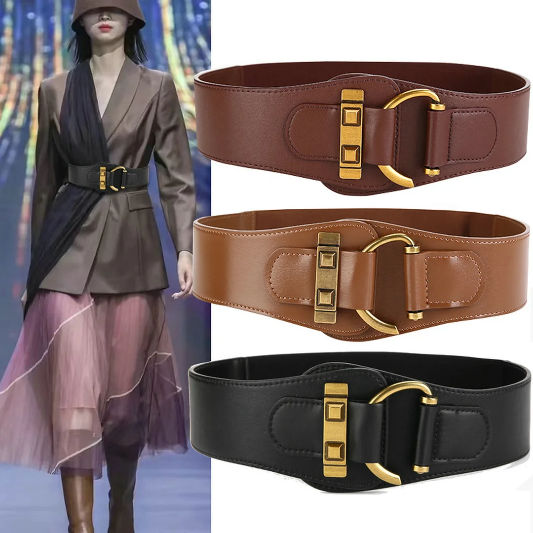 

Genuine Leather Waist Vintage Women's Elastic Wide Belts Strap Ladies Belt for Dresses Overcoat