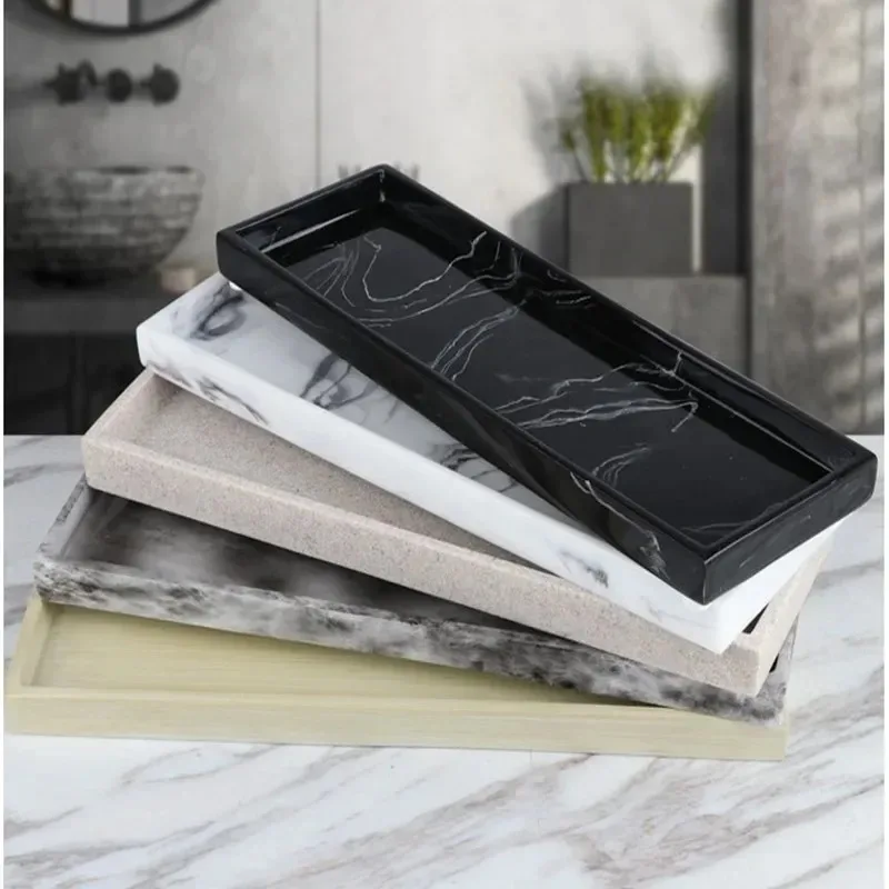 

Nordic Imitation Marble Resin Tray Bathroom Storage Rectangular Jewelry Storage Tray Kithen Dish Dispenser Luxury
