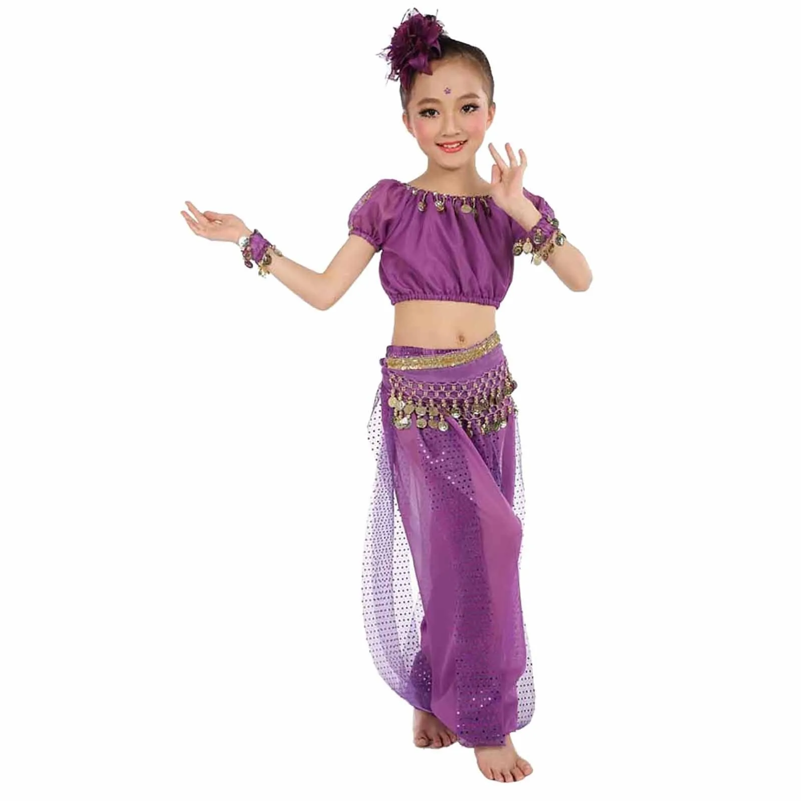 Easter Outfit 4t Kids Girls Indian Dance Costume Performance Belly Tops Pants 2pcs Sets Outfits Baby Blanket Bow