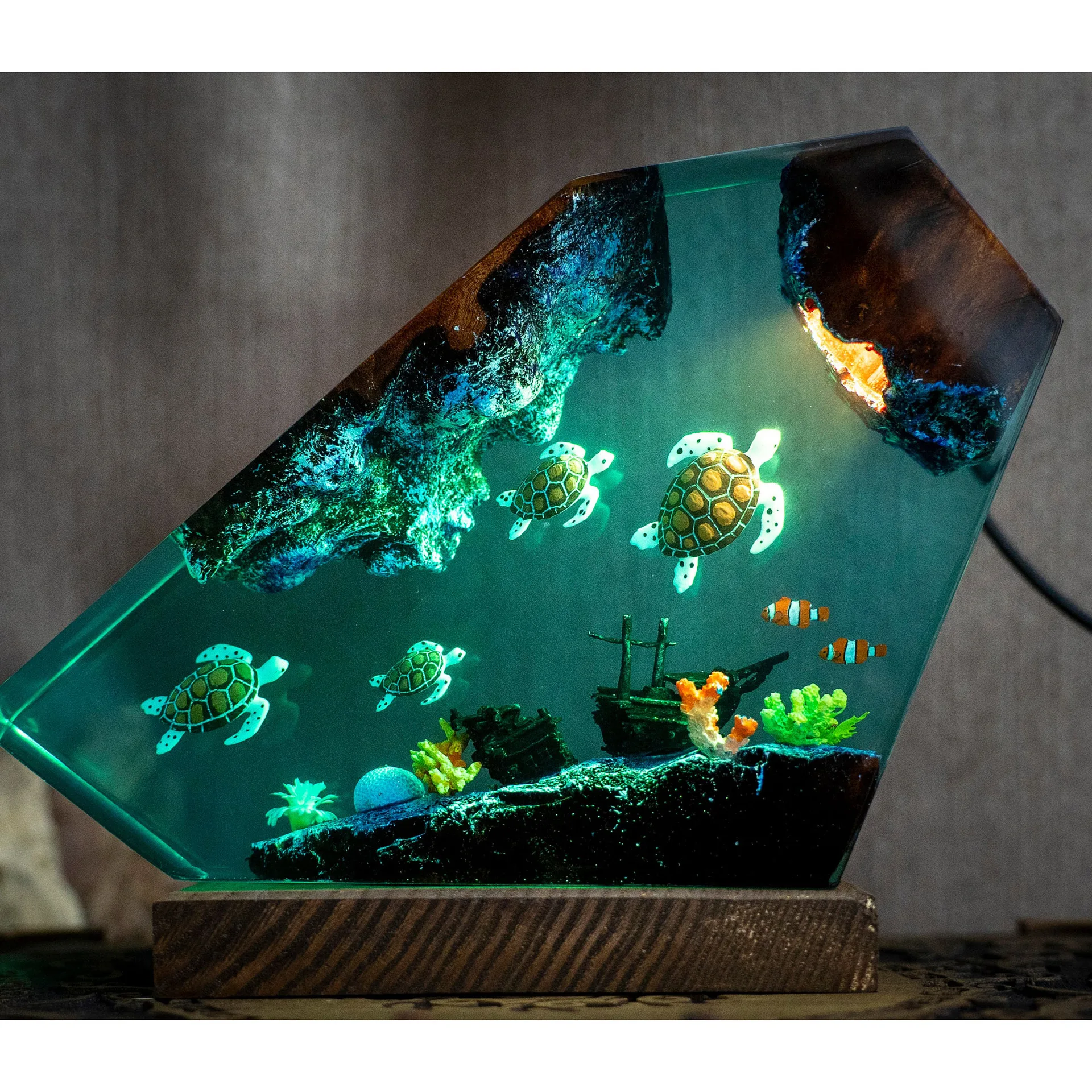 "Lámpara de resina de la familia Ocean Turtle, artesanía más vendida de verano, luz nocturna con temática marina 3D"