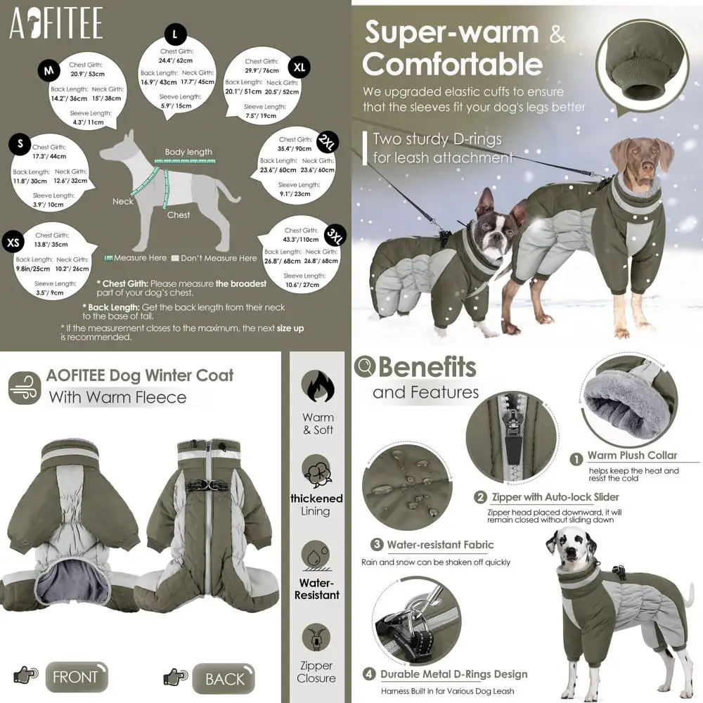 

Winter Fleece Dog Jacket with Built-in Harness, Reflective Turtleneck, Full Body Coverage for Small to Large Dogs, XXL