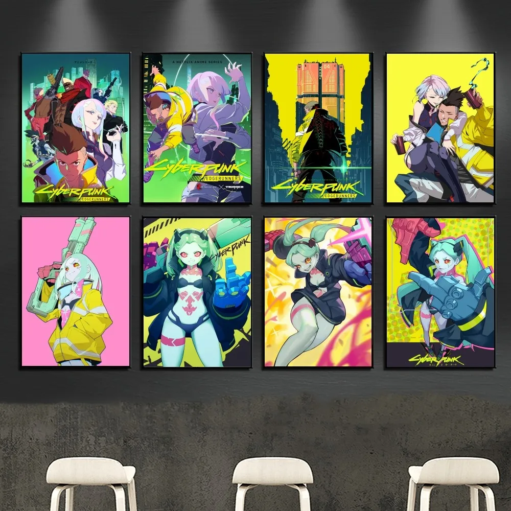 Calcomanías de pared autoadhesivas de Anime Cyberpunk para decoración del hogar, póster de Edgerunners, impresiones de galería, pegatina para sala