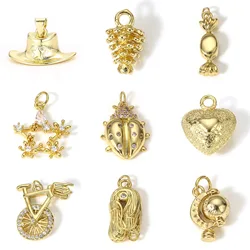 1pc Western Style Copper Charms 3D Cowboy Hat Pine Cone Star Candy Rhinestone Pendant DIY Necklace Earrings Jewelry Findings
