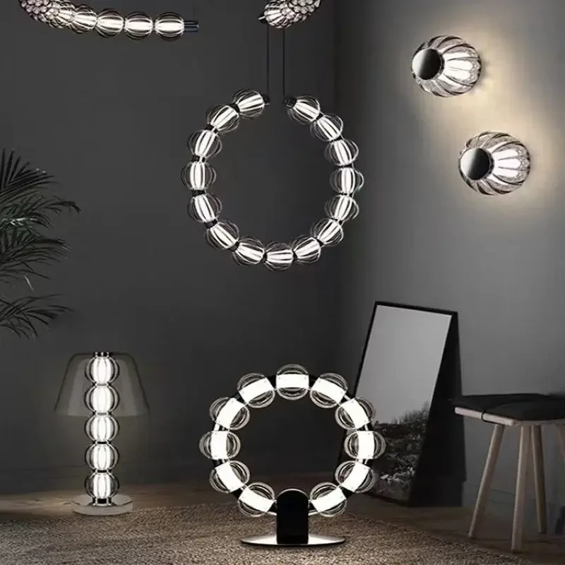 

SANDYHA C-shaped Glass Beads LED Pendant Lamp Modern Luxury Ring Chandelier Ideal for Bedroom Living Room Dining Room Stylish