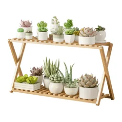 Two-layer Bamboo Plant Stand for Flower Succulent Display Shelf Indoor Outdoor Small Pots Storage Support for Balcony Planter