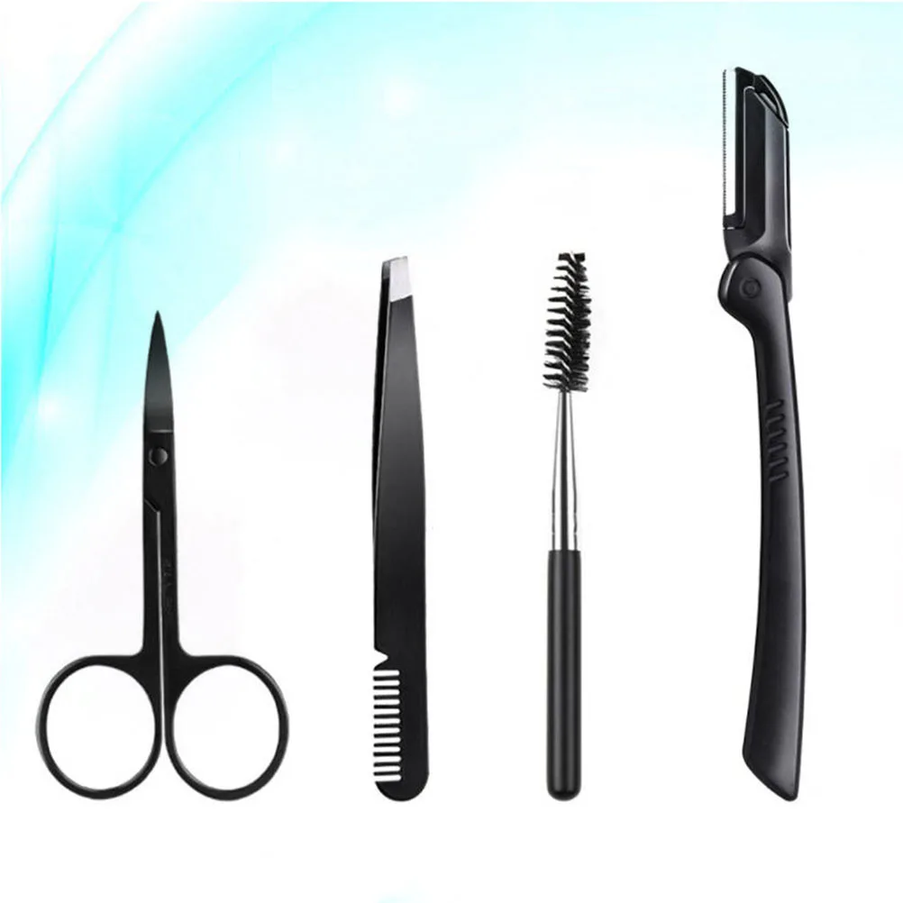Kit de cuidado de cejas para mujer, pinzas a prueba de herrumbre, tijeras, traje de cejas fácil, herramientas de depilación de precisión para cara, 4 Uds.