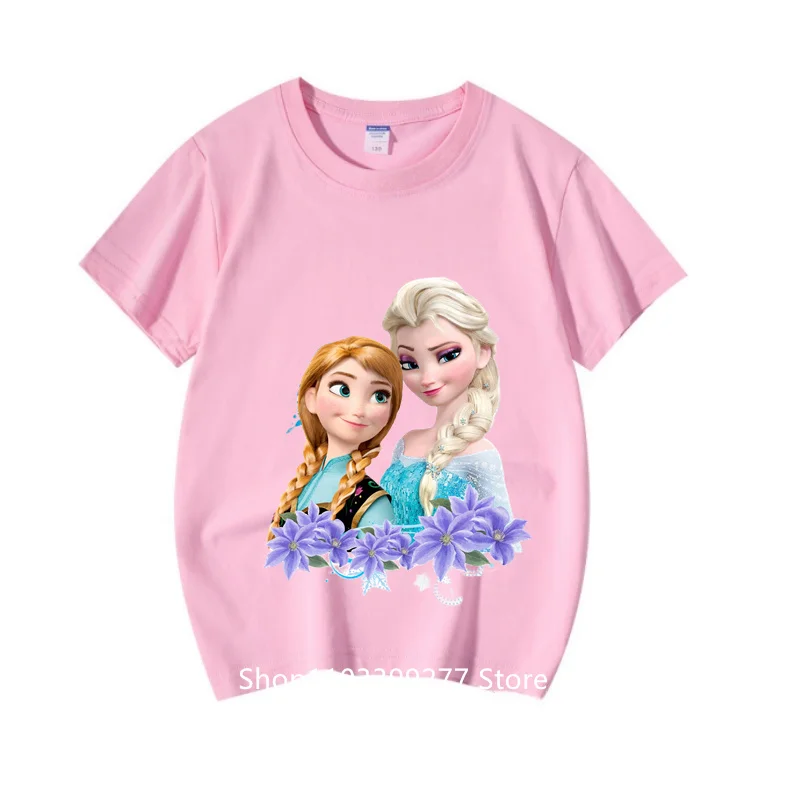 Summer Clothes Comfortable Child Cute Fashion Short Sleeve Sweat Breathable Frozen Elsa Anna T-Shirt Anime 100% Cotton T-Shirt