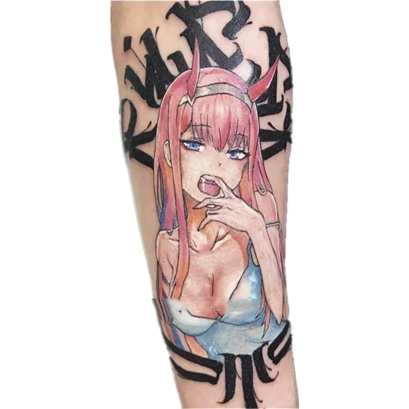 Anime Darling in the Franxx Temporary Tattoos Cartoon Girl Transfer Tatoo Arm Hand Body Art Waterproof Fake Tattoo Sticker 2