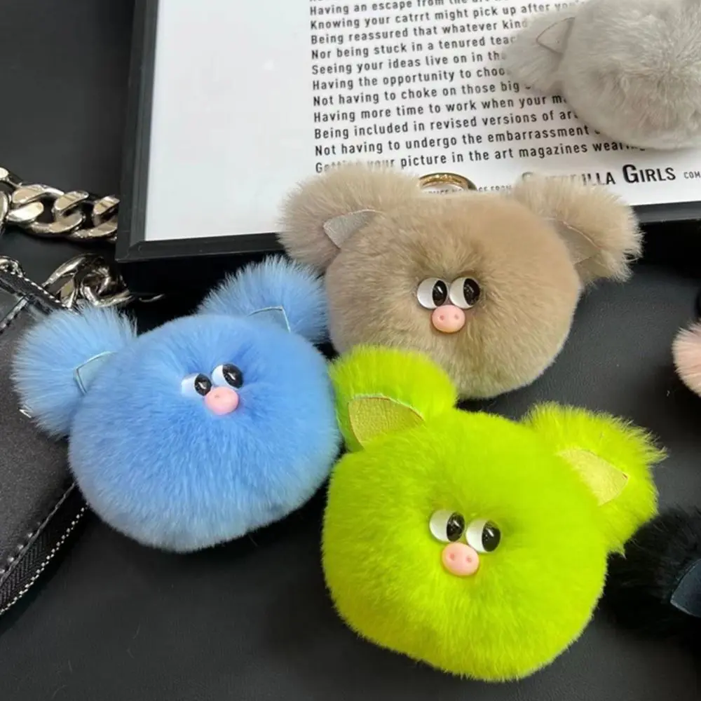 Creative Rabbit Hair Plush Ball Keyring Otter Rabbit Cartoon Animal Plush Rabbit Hair Keychain Trinket Ins Children