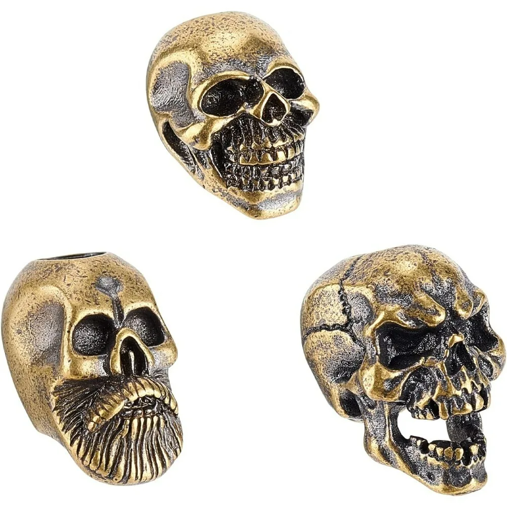 

3Styles Skull Lanyard Bead Brass Bead Silver & Gold Skull Lanyard Bead DIY Beads Skull Parachute Cord Beads for making kit