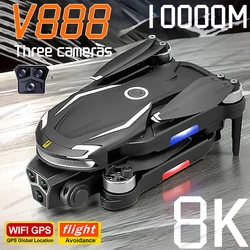 V888 Drone 8K GPS tripla fotocamera professionale prevenzione degli ostacoli posizionamento del flusso ottico Brushless aggiornato Quadcopter RC Drone