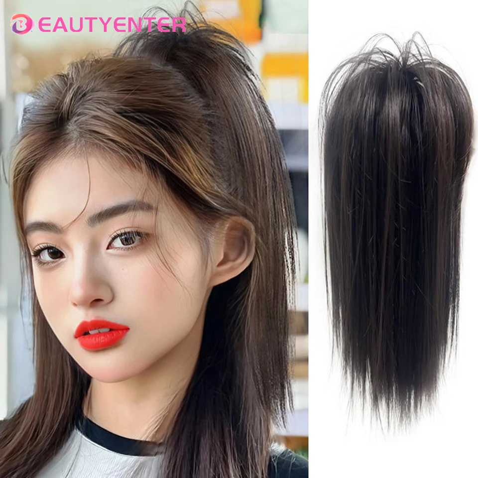 BEAUTYENTER Synthetic 14Inch Straight Claw Clip Ponytail Hair Extension Natural Waterfall High Pony Tail Hairpiece For Daily Use