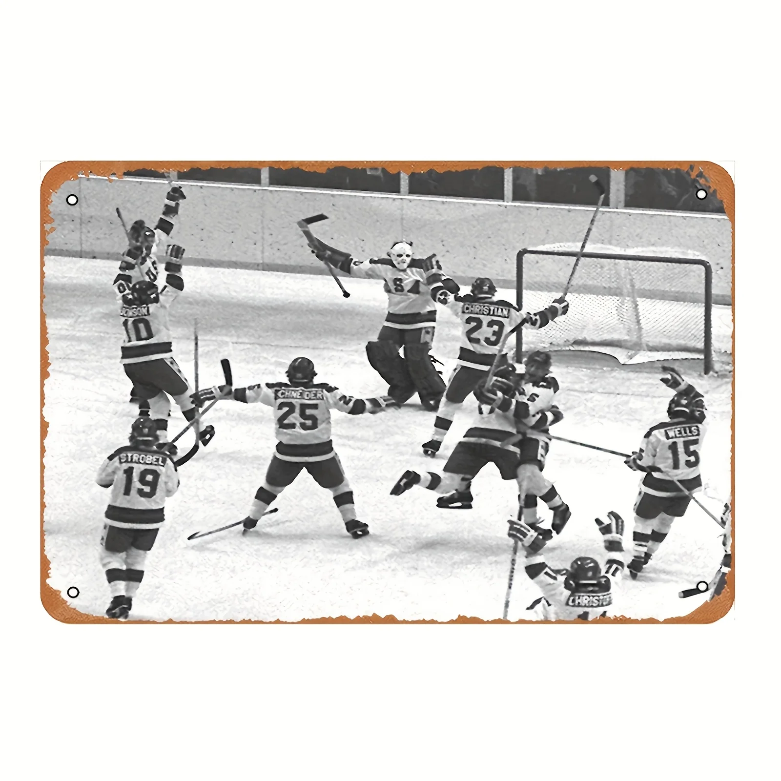 Panneau mural en métal Vintage Hockey Miracle on Ice, affiche en fer résistante aux décolorations et aux UV avec bords laminés et trous pré-percés, e