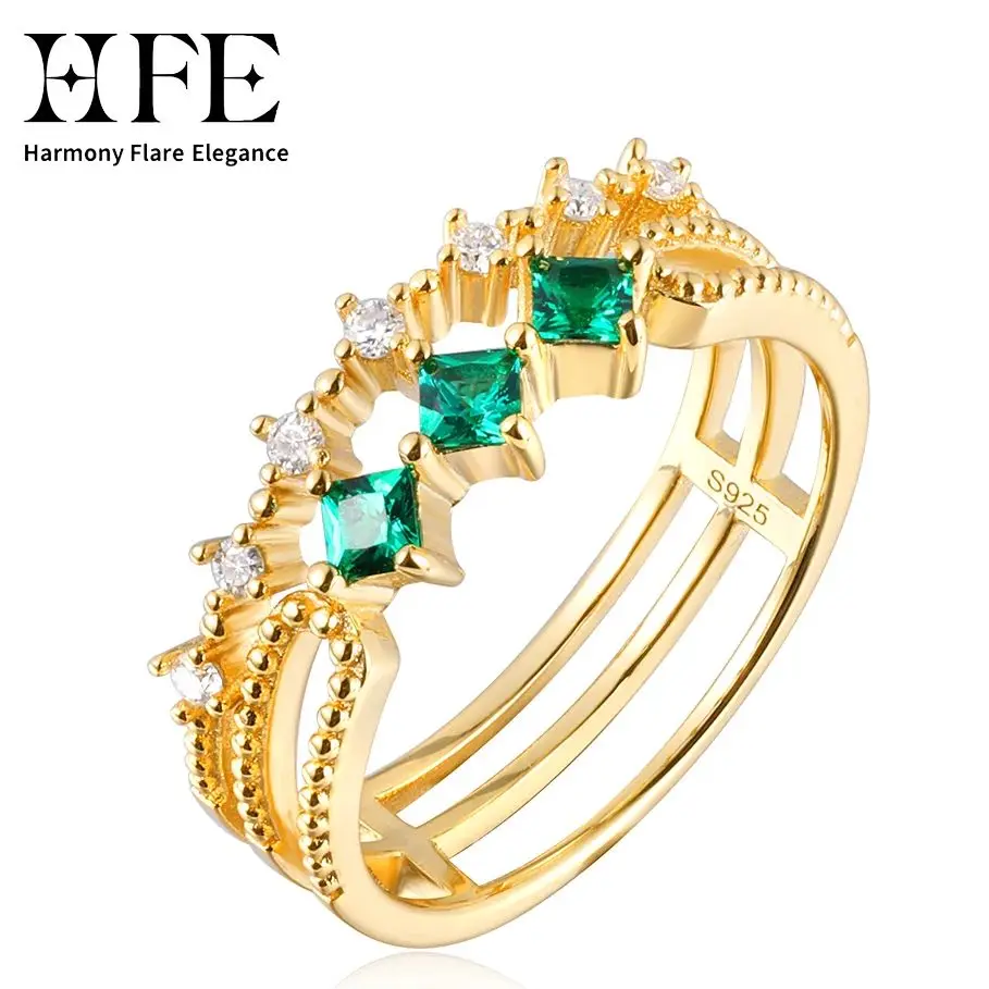 

H женское нерегулярное полое кольцо лабораторный изумруд муассанит стерлингового серебра 925 пробы K золото изысканное сложенное модное женское кольцо