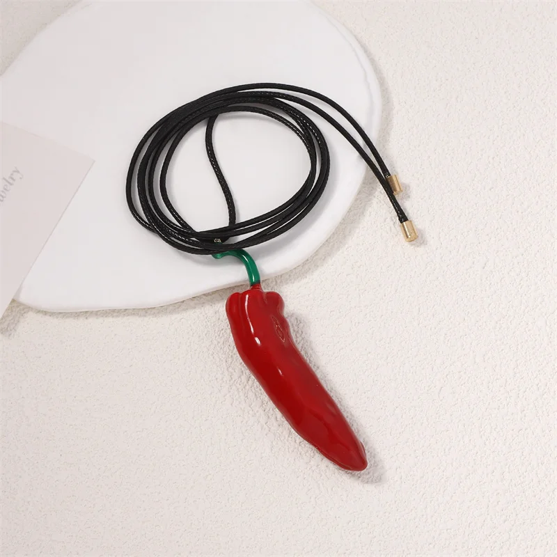 Creative Red Enamel Pepper Pendant Necklace For Men Women Personalized Drip Oil DIY Vegetable Necklace Party Casual Jewelry Gift