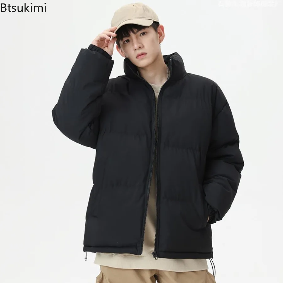 

Winter Jackets 2025 Men's Casual Solid Loose Thicken Warm Parkas Coats Fashion Stand Collar Down Cotton Jackets Couple Outerwear